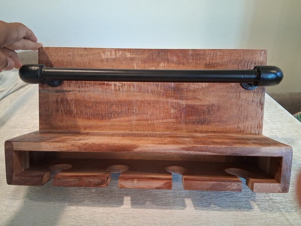 Industrial Wall Mounted Wood Wine Rack Glass Holder 17x9 Pipe Bar Rustic Shelf